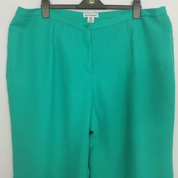 Jessica London Womens Plus Size 24P Teal 100% Polyester Elastic Waist Trousers - Picture 2 of 8